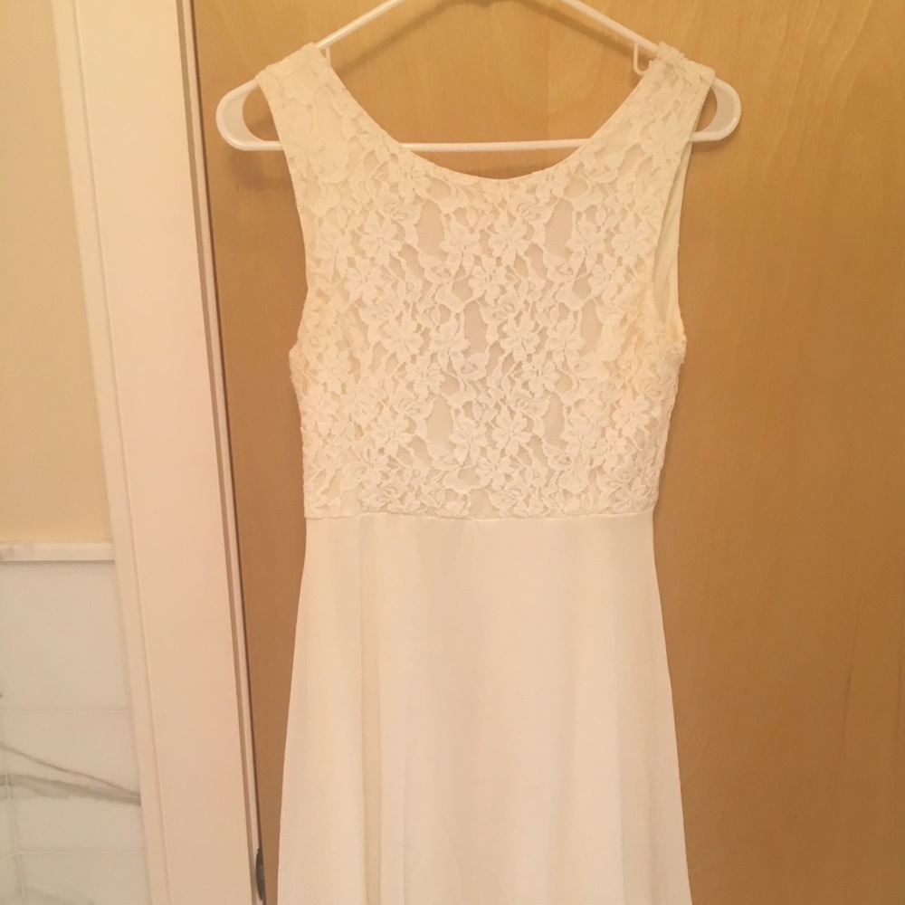 elegant white lace and sheer dress